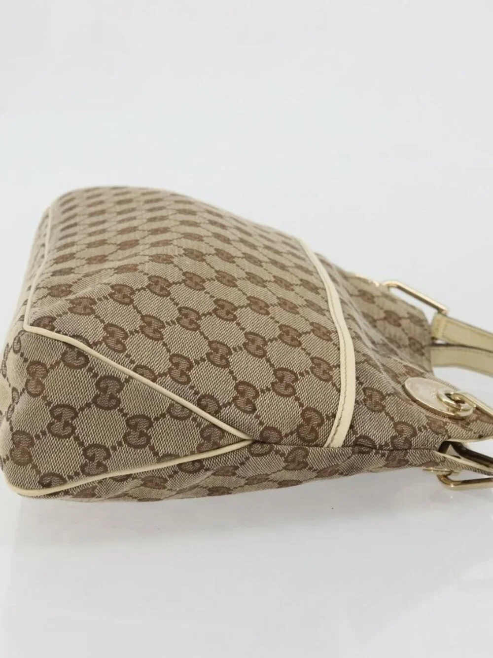 GUCCI GG Canvas Hand Bag Beige Gold 121023 Auth 175393